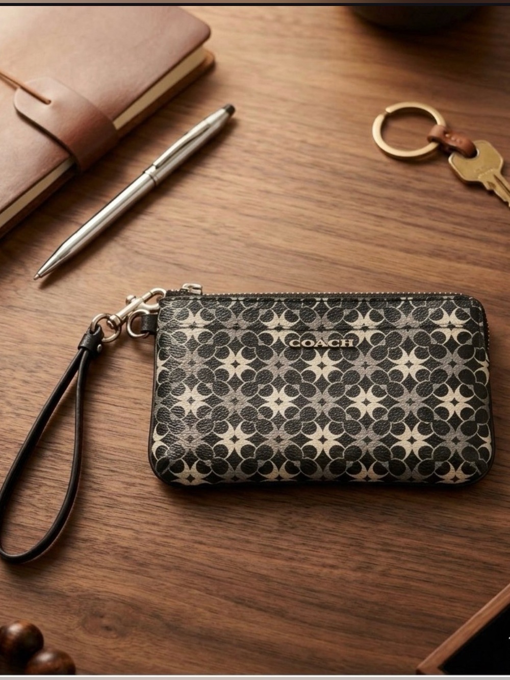 Coach Black & Silver Signature Canvas Wristlet